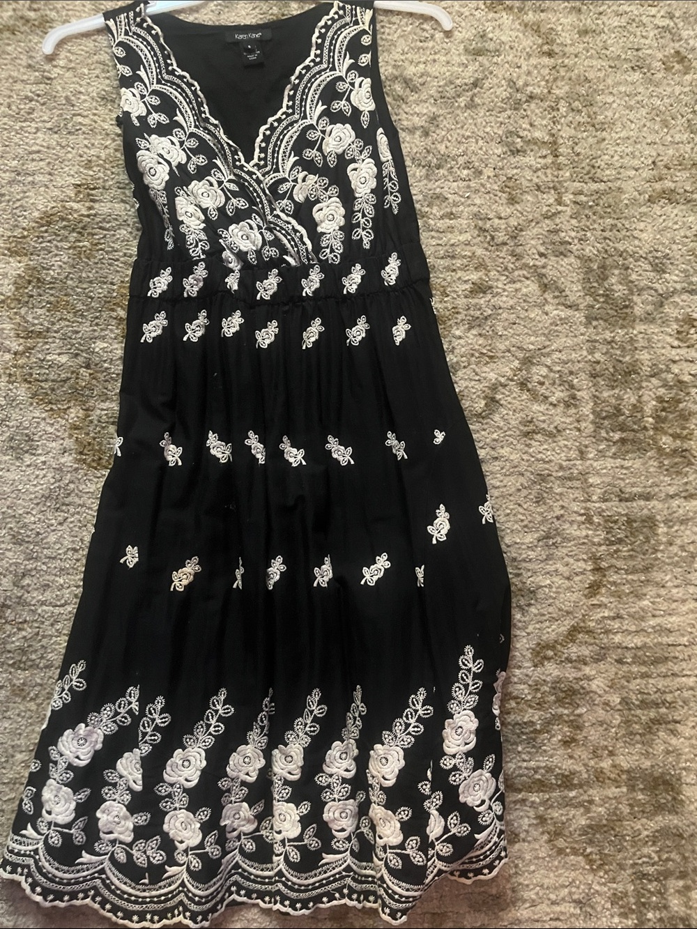 Kensie Black Maxi Dress with White Floral Embroidery